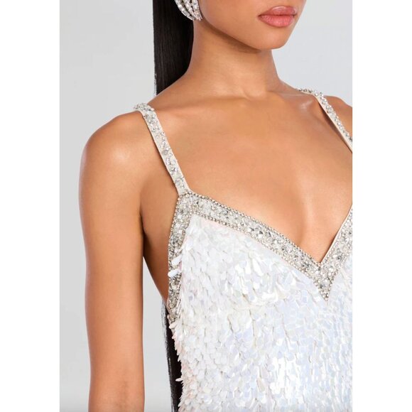 retrofete Ivana Sequin Rhinestone Mini Dress White & Silver Womens Size XS - Picture 8 of 16